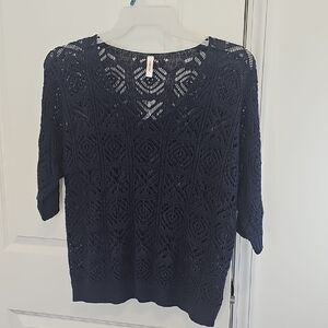 Navy Crochet‎ V-Neck Top